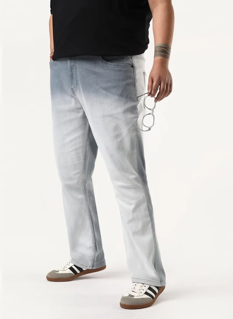 Urbano Fashion Urbano Plus Men's Light Grey Straight Fit Heavy Washed Faded Denim Jeans Stretchable